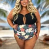 SWIM-U {Catch A Wave} Black Floral One Piece Swimsuit EXTENDED PLUS SIZE 4X