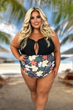SWIM-U {Catch A Wave} Black Floral One Piece Swimsuit EXTENDED PLUS SIZE 4X