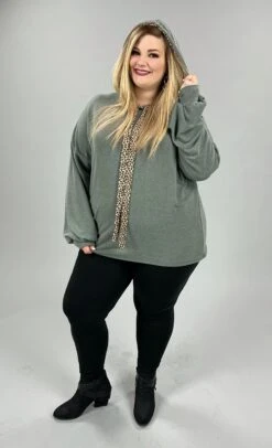 35 HD-B {Bring You Joy} Vintage Olive Leopard Hoodie PLUS SIZE 1X 2X 3X