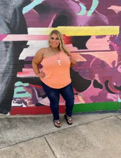 80 OS-D {Hang Loose} CORAL Tunic W/One Shoulder PLUS SIZE 1X 2X 3X -Curvy Chic Boutique image 188a36f0 8157 49ea 8ce2 afc30ae9f6b4