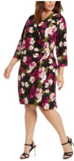 PQ-A M-109 {Calvin Klein} Black Floral Dress Retail $109.50 PLUS SIZE 1X
