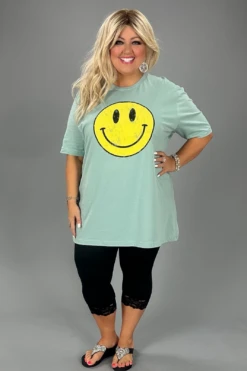 19 GT-C {Smiling At You} Sage SALE! Smiley Face Graphic Tee PLUS SIZE 1X 2X 3X