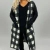 35 OT-A {Keep Me Honest} Black/Ivory Plaid Long Cardigan Plus Size 1X 2X 3X -Curvy Chic Boutique image 1c2c1a9c ead6 430c 8bed 3ace52913aee