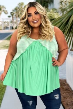 98 SV-E {All For Fun} SALE!!! Mint Stripe Print Top PLUS SIZE 1X 2X 3X