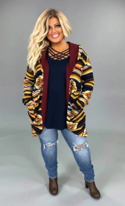 OT-C {Best Of Times} Burgundy Aztec Print Cardigan