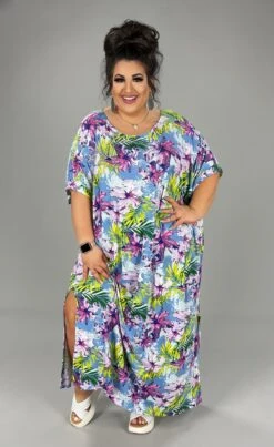 LD-P {Flower Time} SALE!! Blue Floral Printed Dress PLUS SIZE 1X 2X 3X