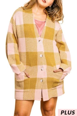 27 OT-A {Feel The Warmth} UMGEE Pink Mix Plaid Sweater PLUS SIZE XL 1X 2X Shacket