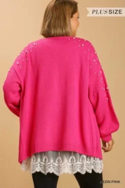 18 OT-B {Jazzy Pink} Umgee Neon Pink/Pearl Sweater Cardigan PLUS SIZE XL 1X 2X -Curvy Chic Boutique image 2180b161 df2f 405b aef8 fd9c1a3798ff