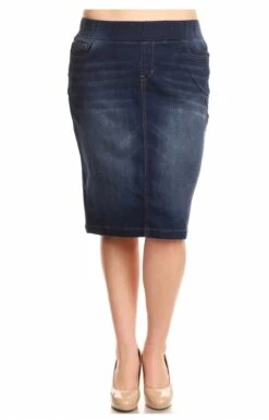 LEG-63 {Feeling The Vibe} Dark Indigo Wash Stretch Denim Skirt EXTENDED PLUS SIZE 4X 5X