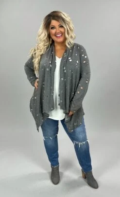 56 OR 34 OT-Q {Trending Up} Gray Holy Cardigan PLUS SIZE 1X 2X 3X