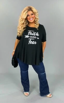 30 GT-N {Have Faith} Black "Faith Over Fear" Graphic Tee CURVY BRAND!!! EXTENDED PLUS SIZE XL 2X 3X 4X 5X 6X
