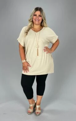 45 SSS-E {Simple Ease} Heather Beige V-Neck Top PLUS SIZE 1X 2X 3X