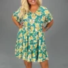 51 PSS-H {Original Love} Teal Floral Tiered Dress PLUS SIZE XL 2X 3X
