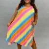 LD-S {Rainbow Brite} Sleeveless Hi-Lo Multi-Colored Dress PLUS SIZE 1X 2X 3X