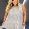 16 SV-V {No Words} Mint/Pink Floral Sleeveless Top EXTENDED PLUS SIZE 3X 4X 5X