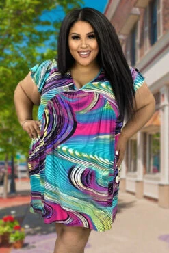 34 PSS-R {Happy Skies} Teal/Purple SALE!! Print Babydoll Dress PLUS SIZE XL 2X 3X