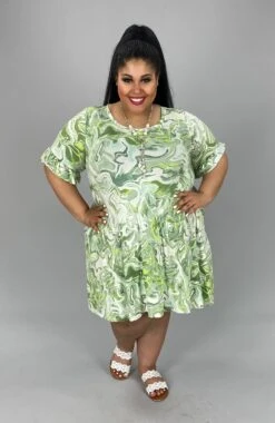 70 PSS-H {Swirls Of Green} Green Swirl Dress PLUS SIZE 1X 2X 3X