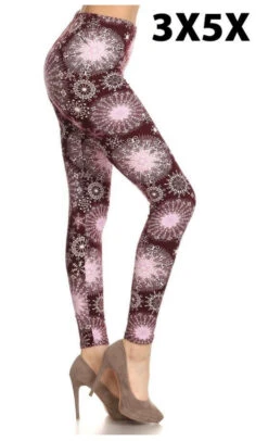 LEG-35 {Happy Calls} Burgundy Print Leggings EXTENDED PLUS SIZE 3X/5X