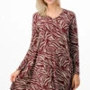 15 PLS-Z {Zebra Affair} Wine Zebra Print V-Neck Dress PLUS SIZE 1X 2X 3X