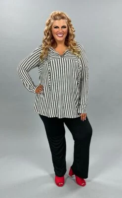 91 HD-C {Boss Lady Fav} Gray/Ivory Striped Hoodie PLUS SIZE 1X 2X 3X