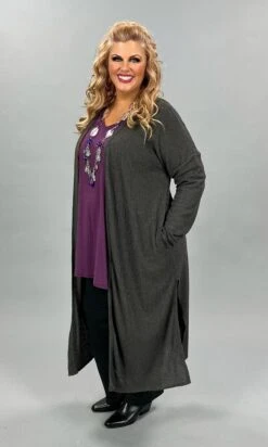 LD-Y {Know Your Worth} Charcoal Gray Waffle Cardigan PLUS SIZE M 1X 2X 3X SALE!!!!