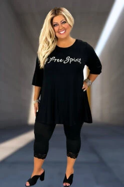 96 Or 17 GT-B {Free Spirit} Black #Free Spirit Graphic Tee CURVY BRAND!! 3X 4X 5X 6X
