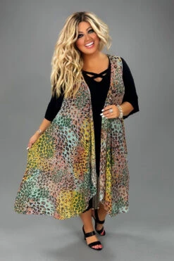 24 OT-T {Be The Bright One} SALE! Multi-Color Leopard Long Vest PLUS SIZE 3X