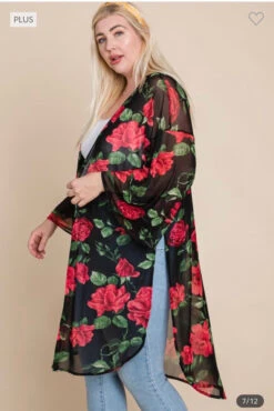 LD-T {The Rose Wins} Black/Red Rose Print Kimono PLUS SIZE 1X 2X 3X -Curvy Chic Boutique image 31e38669 4145 43da b2a9 a6c6f5ed6bd2