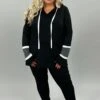 30 HD-A {Zip Around Town} Black/Ivory Contrast Hoodie PLUS SIZE 1X 2X 3X