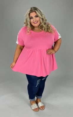36 SD-B {Something Special} PINK *Babydoll Lace Sleeve Top SALE!!! PLUS SIZE 1X 2X 3X
