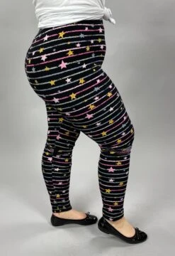 LEG-8 {Starry Skies} Stars & Stripes Black Printed Leggings EXTENDED PLUS SIZE