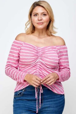 25 OS-N {Pink Perfection} Pink Stripe Drawstring Top PLUS SIZE XL 2X 3X -Curvy Chic Boutique image 346d0761 9d3e 4cc0 bea5 762d19c752eb