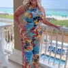 LD-N {Lovely Babe} SALE! Tropical Print Halter Jumpsuit PLUS SIZE XL 2X 3X