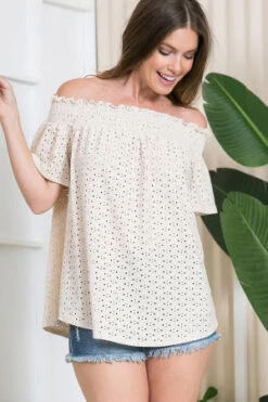 78 OS-A {Such A Sweetie} Taupe Eyelet Off Shoulder Top SALE!!! PLUS SIZE 1X 2X 3X -Curvy Chic Boutique image 35f116cd 7768 4f69 8393 472e5cd12846