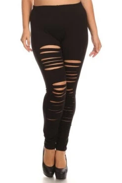 LEG-43 {Work In Progress} Black Laser Cut Leggings PLUS SIZE 1X 2X 3X