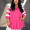 23 CP-B {Curvy Hanging Out} Fuchsia Tunic W/Striped Sleeve CURVY BRAND!!! EXTENDED PLUS SIZE XL 2X 3X 4X 5X 6X