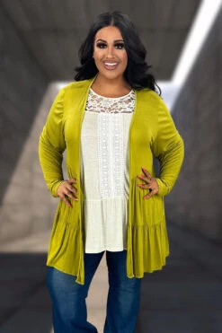 OT-C {Story Teller} Lightweight Avocado Layered Cardigan