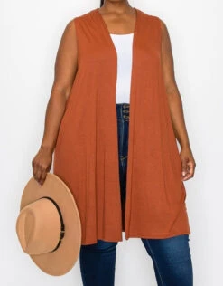 76 OT {Ready For The Win} Mocha Long Vest W/Pockets CURVY BRAND!!! EXTENDED PLUS SIZE 4X 5X 6X