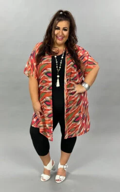 63 OT-E {Fashionista} Multi Print Sheer Kimono PLUS SIZE XL 2X 3X