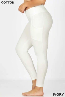 BIN-99 {Work It} Ivory Wide Waistband Full Length Leggings PLUS SIZE 1X 2X 3X