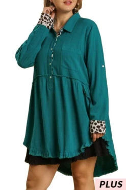 11 CP-Z {Away For A While} Umgee Teal W/Leopard Tunic PLUS SIZE XL 1X 2X