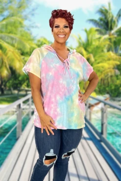 24 HD-S {You Don't Say} Pastel Mix Tie Dye Hoodie PLUS SIZE 1X 2X 3X