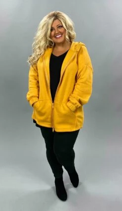 OT-I {Comfy Chic} Ash Mustard Hoodie Jacket Full Zipper PLUS SIZE 1X 2X 3X
