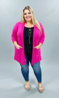 53 OT-A {Love Sick} Fuchsia Light Weight 3/4 Sleeve Cardigan Plus Size XL 2X 3X
