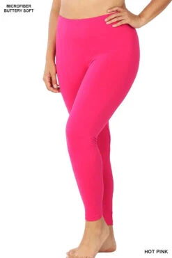 LEG-76 {Bend My Way} Hot Pink "Butter Soft" Full Length Leggings PLUS SIZE 1X 2X 3X