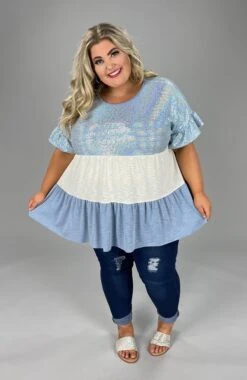 22 CP-C {Show Your Sparkle} Blue Sequin Tiered Top SALE!!!! PLUS SIZE 1X 2X 3X