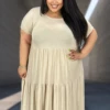 LD-C {Wardrobe Classic} Heather Beige Tiered Midi Dress PLUS SIZE 1X 2X 3X
