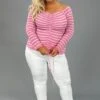 25 OS-N {Pink Perfection} Pink Stripe Drawstring Top PLUS SIZE XL 2X 3X