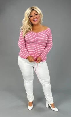 25 OS-N {Pink Perfection} Pink Stripe Drawstring Top PLUS SIZE XL 2X 3X