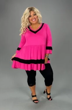 46 CP-B {Girl On The Block} Fuchsia Babydoll V-Neck Tunic CURVY BRAND!!! EXTENDED PLUS SIZE XL 2X 3X 4X 5X 6X